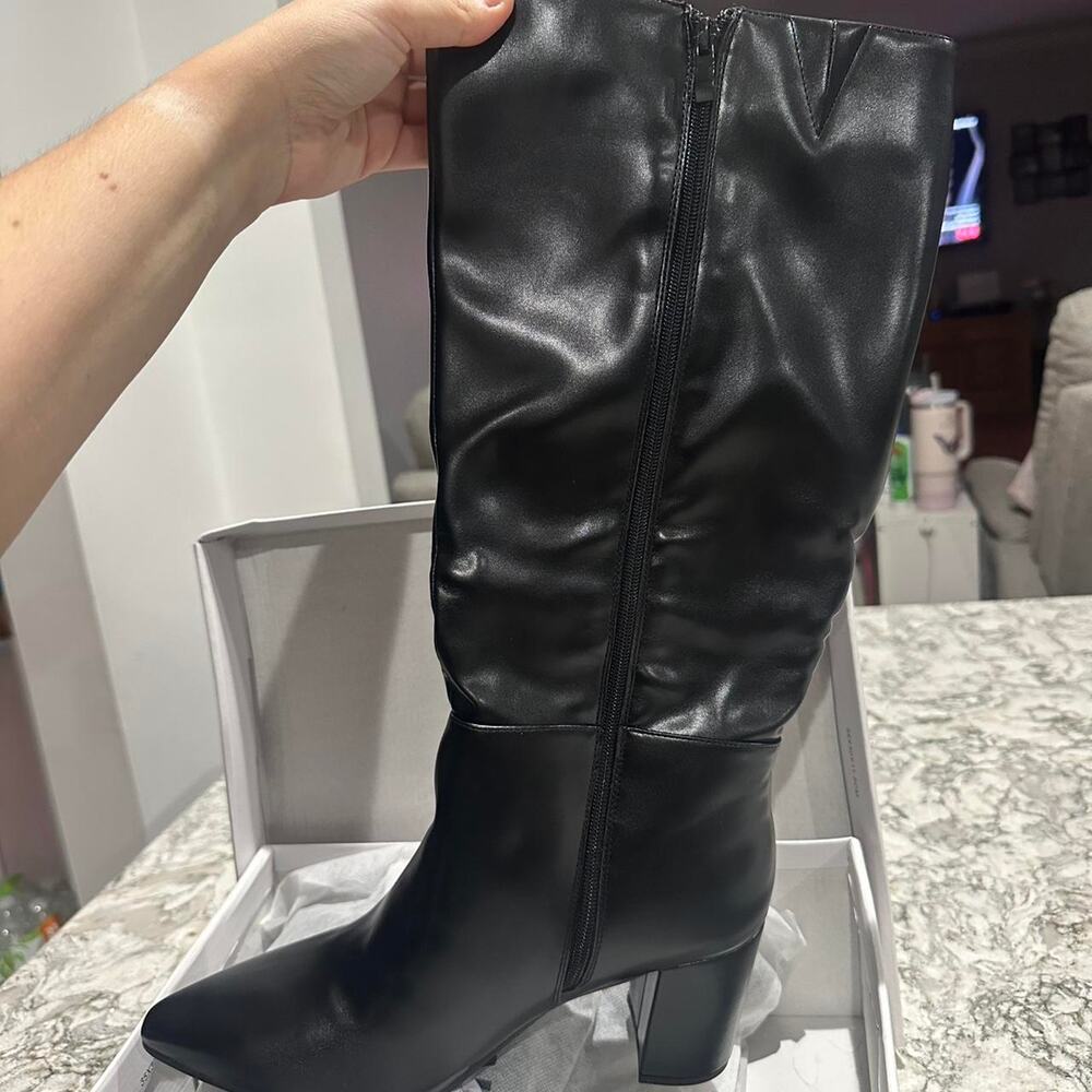 Black leather knee high boots